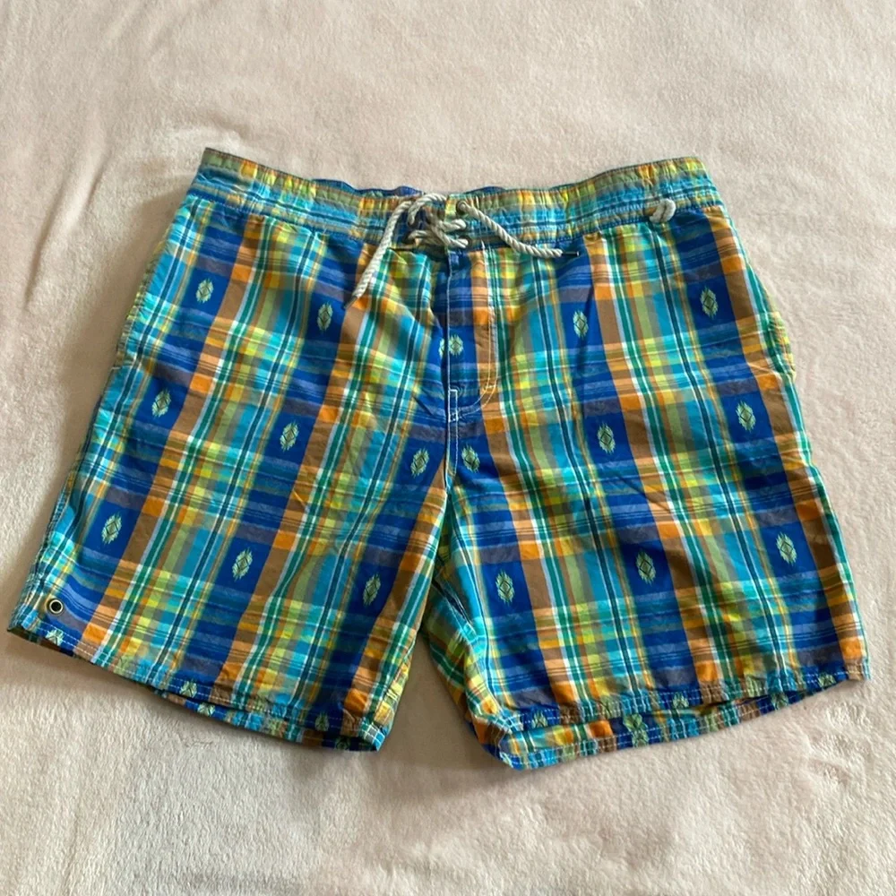 Polo Ralph Lauren Vintage Swim Shorts‎ Mesh Lined Southwest Blue Plaid XL 35-37